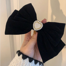 리본 하트 진주 벨벳 머리핀 URD-302